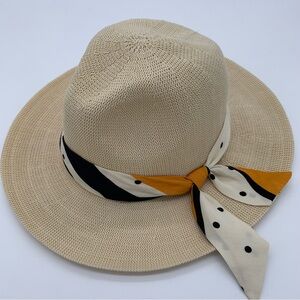 Duluth Trading Co Tan Hat with Polka Dot Scarf